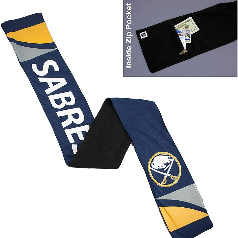 NHL Buffalo Sabres Jersey Fleece Lined Scarf Hidden Zip Pocket